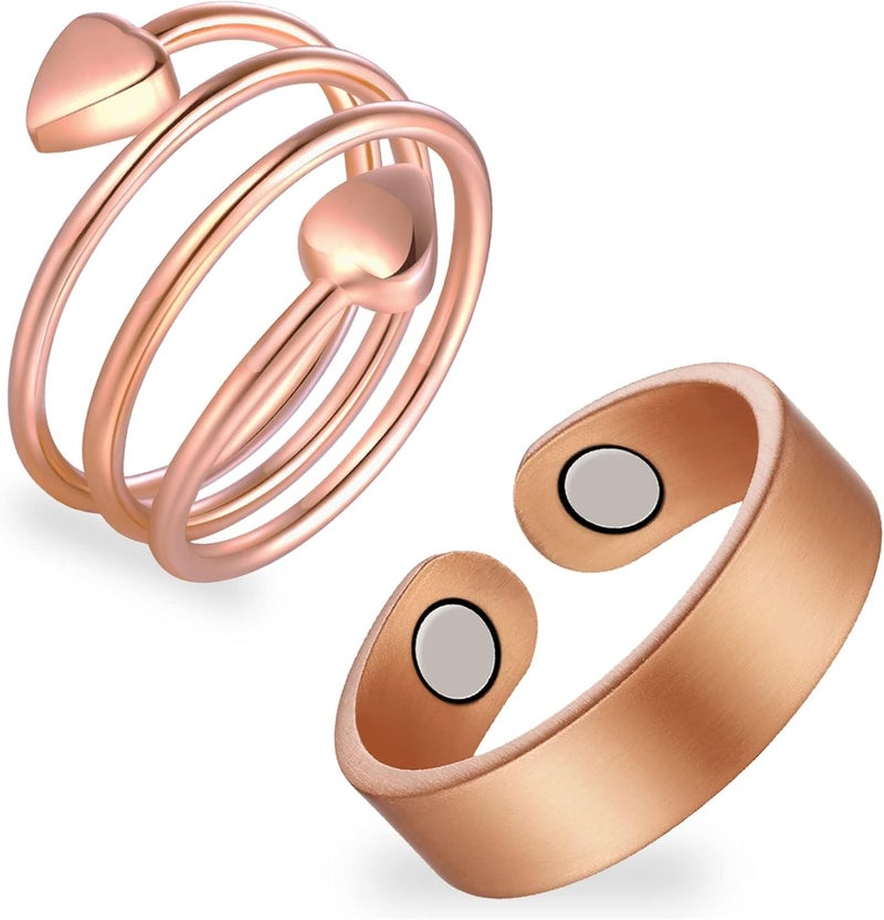 Feraco 2PCS Copper Rings for Women,99.99% Pure Copper Magnetic Thumb Ring with Magnet,Lymphatic Jewelry Gifts for Womens - Image 1
